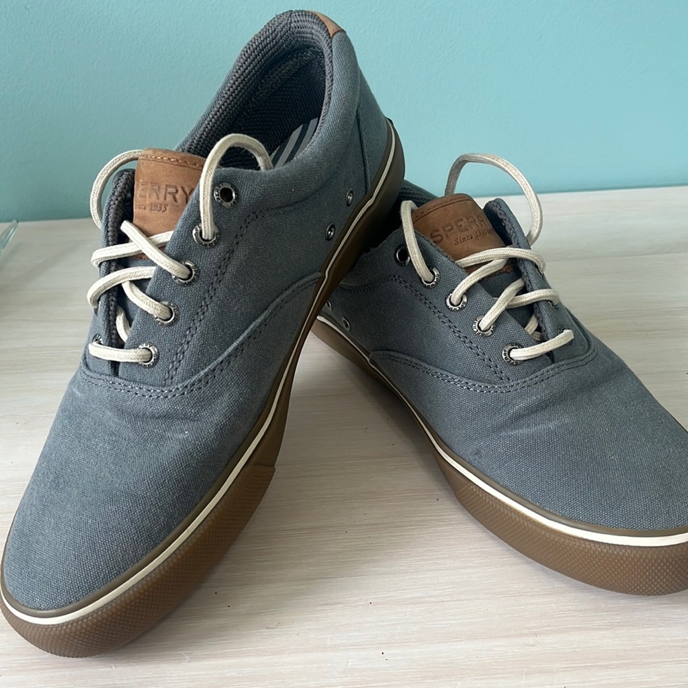 NWOT Sperry Mens canvas nautical sneaker Size 9 . Gray